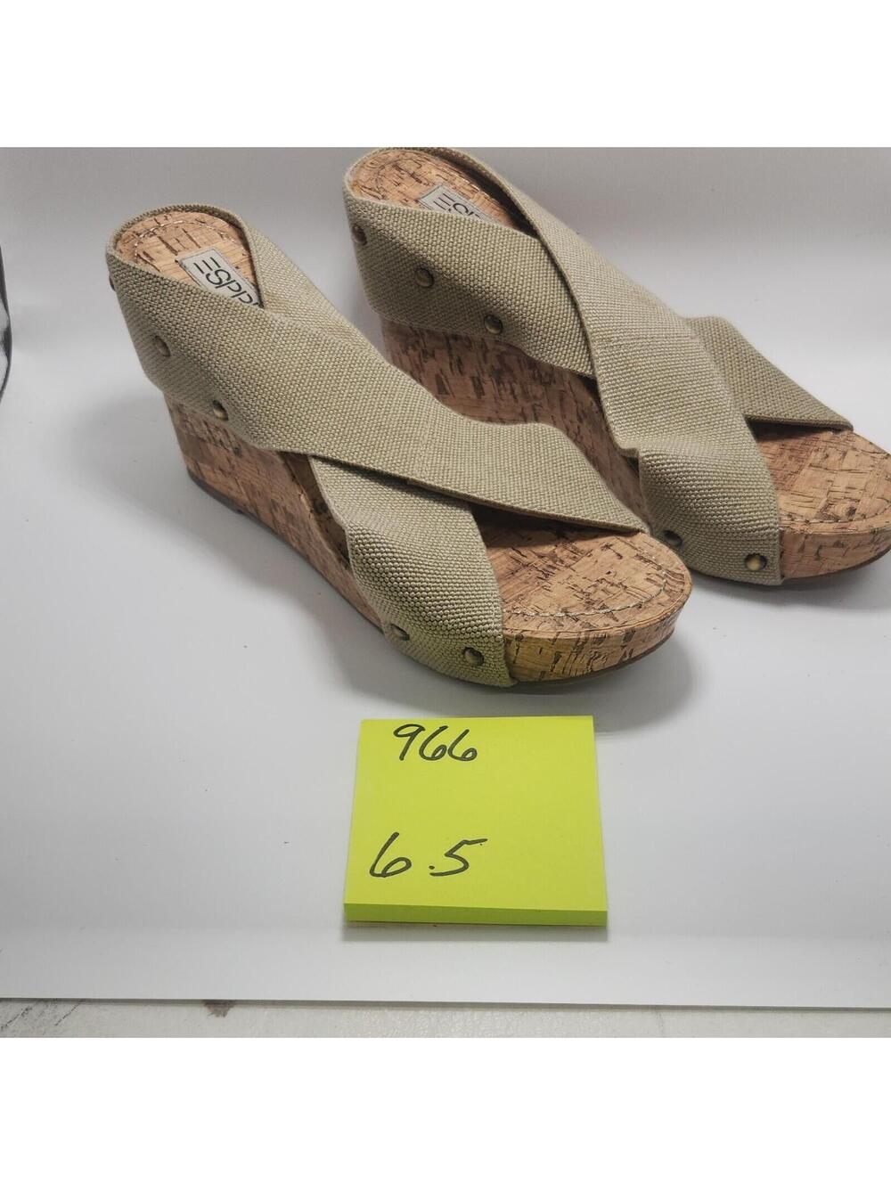 Esprit Women's Beige Cotton Crisscross Wedge Sandals Cork Slip-On 6.5